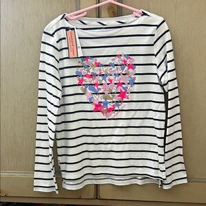 Vineyard Vines Navy and White Striped Tee with Pink and Gold Accents